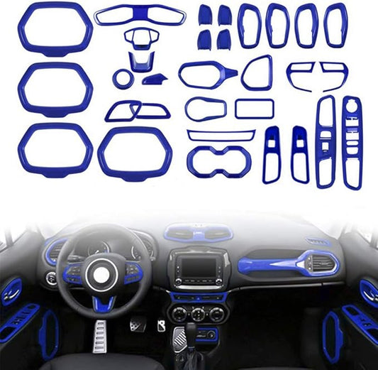 31PCS/ Set Interior Trim Kit Car Interior Accessories Decoration Trim Kit for Jeep Renegade 2015-2018 (Dark Blue)