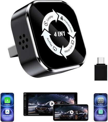 Wireless CarPlay Adapter 4-in-1,2026 Upgraded Screen Mirroring,Support Mirror Link/AirPlay for Apple CarPlay & Android Auto,for Cars with Wired CarPlay, Fast Auto-Connection, Plug & Play