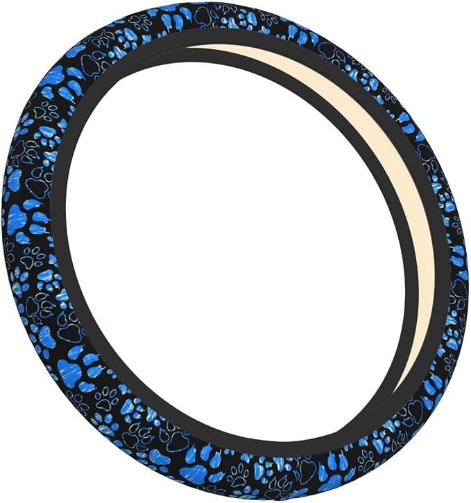 Dog Paw Print Steering Wheel Cover Anti-Slip,Sweat Absorption Universal 15 inch Steering Wheel Covers Cute car Accessories for Men Women