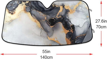 Black Marble White Gold Swirl Windshield Sunshade Car Sun Shade Front Window Shade for Truck SUV Blocks UV Rays Sun Reflector Visor Protector Accordion Folding