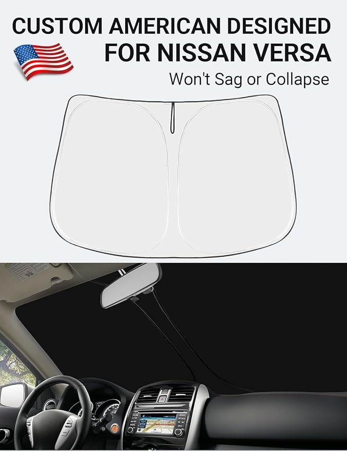 Proadsy 2026 Upgrade Front Windshield Sun Shade Foldable Sunshade Protector Custom Fit 2015-2019 Nissan Versa Sedan Accessories