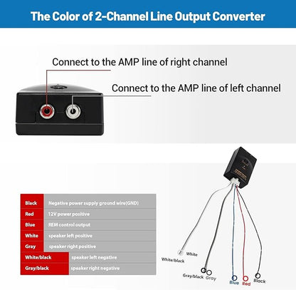 NuIth Car Audio Speaker Wire to RCA Line Output Converter, 2-Channel High to Low RCA Converter for Adding Amplifier Subwoofer to Stock Stereo