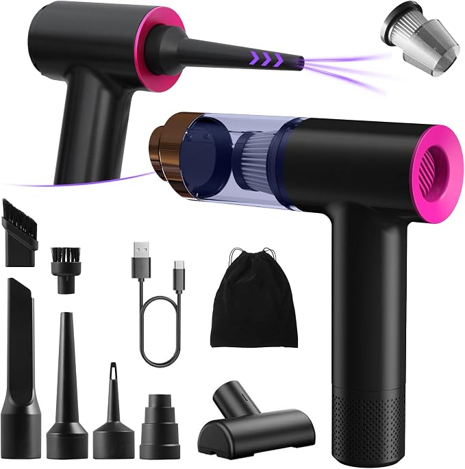Handheld Car Vacuum Portable Cordless - Mini, Portable | Dual Suction (7500pa & 12000pa) | 4-in-1 Vacuum Cleaner, Blower, Inflator, Deflator & Air Duster for Car, Home, Kitchen, Pet Hair, Office Use