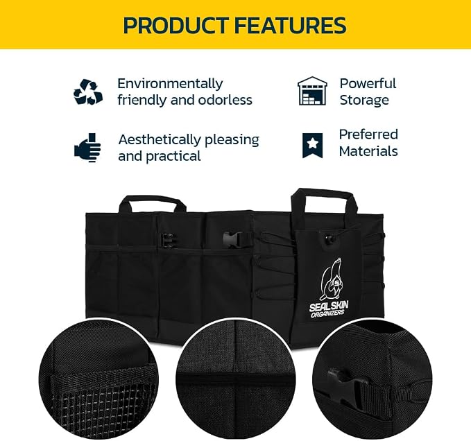 Seal Skin Covers Trunk Organizer for SUV, Car & Truck - Premium Heavy Duty and Collapsible with 3 Adjustable Sizes - Lightweight and Portable Storage Organizer - Easy to Use and Install in Any Vehicle