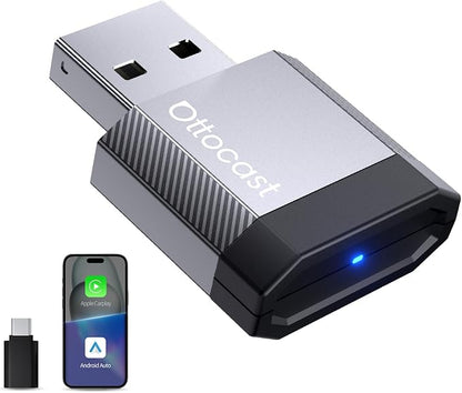 OTTOCAST Mini Nova 2-in-1 Wireless CarPlay & Android Auto Adapter, Plug & Play Convert Wired to Wireless, Fast Auto Connect, Mini USB Design, Compatible with iOS 10+ & Android 11+