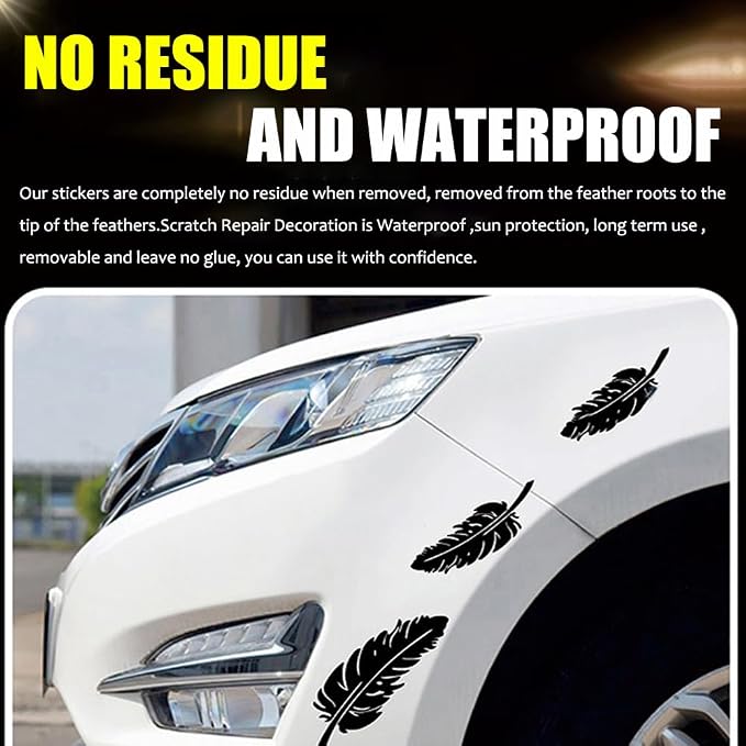 Ouliget Car Stickers Feathers Cover Scratches,Scratch Repair Decoration Vinyl Decals,Car Decoration Mirror Sticker Laptop Wall Decal,Black