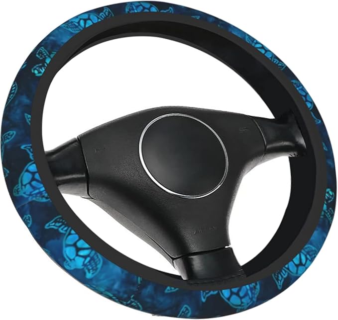 Watercolor Blue Sea Turtle Car Steering Wheel Cover Universal Fit 15 inch, Sweat Absorption Anti-Slip Breathable Neoprene Steering Wheel Protector for Women