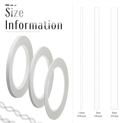Nezyo 6 Pcs Vinyl Pinstripe Tapes Masking Painter Tapes High Temperature Low Tack Automotive Car Paint for Easy Removal Trim Thin Finishing Masking (White,1/16,1/8, 1/4 Inch)