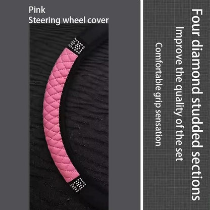 Microfiber Leather Steering Wheel Cover with Anti-Slip Lining Universal Car Accessory for Steering Wheel with a Diameter of 14.5-15 inch (Pink)