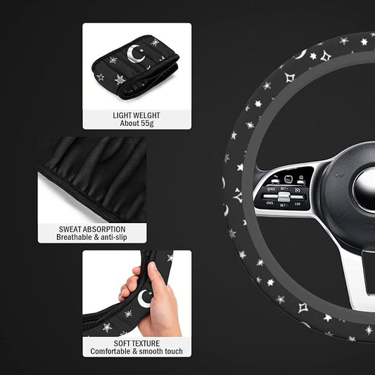 Steering Wheel Cover Moon and Star, 15 Inch Car Accessories for Women Girls Girly, Universal Anti Slip Neoprene Auto Interior Decor Anti Slip Car Protector
