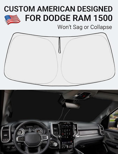 Proadsy 2026 Upgrade Windshield Sun Shade Custom Fit Dodge RAM 1500 2Dr 2019-2025 2026 4-Layer Foldable Front Sunshade Protector Sun Visor Blocks UV Rays Keep Car Cooler