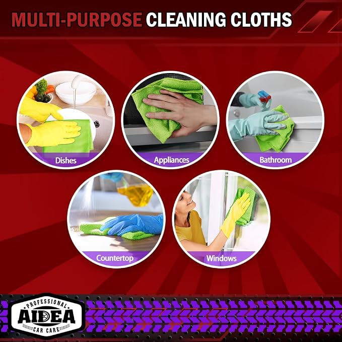 AIDEA Microfiber Cleaning Cloth, 20PK, Microfiber Towels for Cars, Premium All Purpose Car Cloths, Dusting Cloth Cleaning Rags, Absorbent Towels for SUVs, House, Kitchen, Window, 12"×12", Green