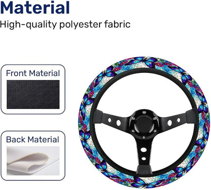 GENANY Blue Butterfly Steering Wheel Cover, Non Slip Polyester Car Wheel Protector for Car SUV Truck, Universal 15 Inch