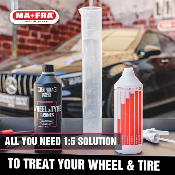 MANIAC LINE MAFRA Wheel and Tyre Cleaner | 2 in 1 for Rims and Tyres | Fast Brake Dust and Road Film Removal | Foam or Spray Application | Safe on Alloy Painted and Clear Coated Wheels | 1 Liter