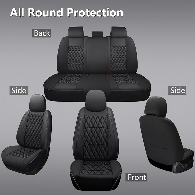 NS YOLO Leather Car Seat Covers,Universal Fit for Most Cars,SUVs and Sedans,Waterproof Luxury Leatherette Cushions, 5 Seats Protectors (Black, Full Set-5 Seats(Front and Rear))