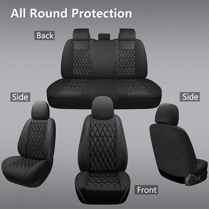 NS YOLO Leather Car Seat Covers,Universal Fit for Most Cars,SUVs and Sedans,Waterproof Luxury Leatherette Cushions, 5 Seats Protectors (Black, Full Set-5 Seats(Front and Rear))