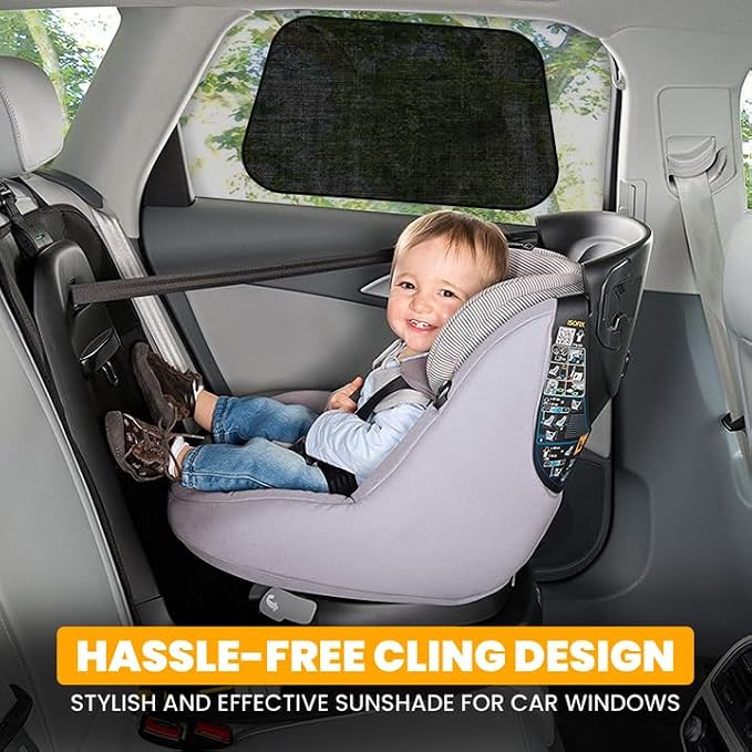 EcoNour Car Side Window Shades for Baby | 4 Pack - Car Window Sun Blocker Shades for Kids | Foldable Cling Window Cover Protects UV & Heat Glare | Window Shade for Privacy | Large Plus (21"x14")