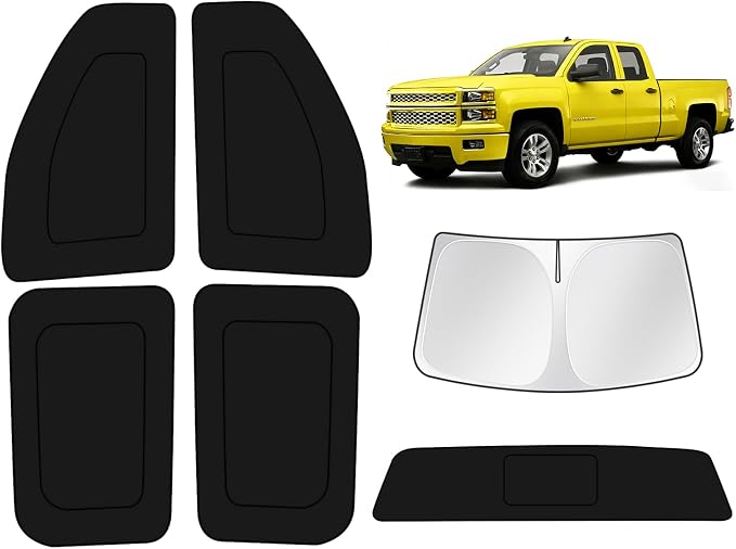 KUST Car Window Shades for Chevrolet Silverado 1500 2014-2017 2018 2019 Windshield Sun Shade Side Window Cover UV Block Privacy Protection Accessories for Camping Blackout Rear Back Full Set 6PCS