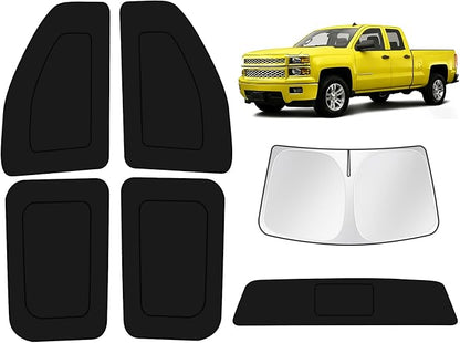 KUST Car Window Shades for Chevrolet Silverado 1500 2014-2017 2018 2019 Windshield Sun Shade Side Window Cover UV Block Privacy Protection Accessories for Camping Blackout Rear Back Full Set 6PCS