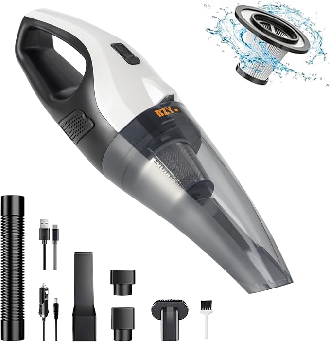 BZY Handheld Vacuum Cleaner Cordless Rechargeable 17500Pa Strong Suction Small Handheld Vacuum with LED Light Portable Car Vacuum Cleaner with Multi-Nozzles & Washable Filter 35Min for Car Home Pet