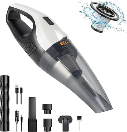 BZY Handheld Vacuum Cleaner Cordless Rechargeable 17500Pa Strong Suction Small Handheld Vacuum with LED Light Portable Car Vacuum Cleaner with Multi-Nozzles & Washable Filter 35Min for Car Home Pet