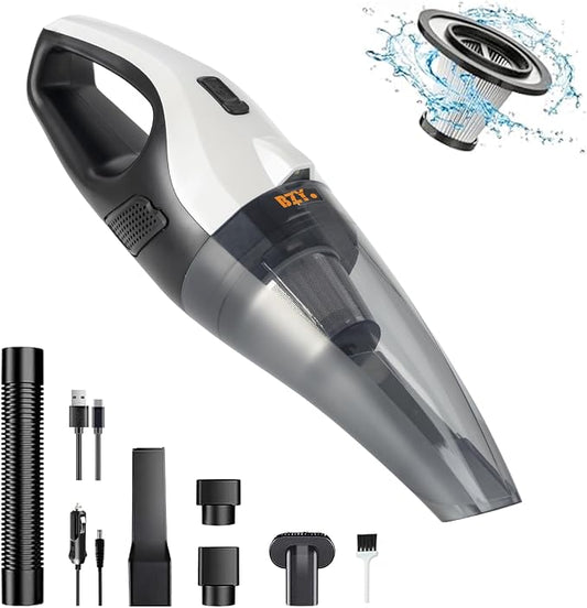 BZY Handheld Vacuum Cleaner Cordless Rechargeable 17500Pa Strong Suction Small Handheld Vacuum with LED Light Portable Car Vacuum Cleaner with Multi-Nozzles & Washable Filter 35Min for Car Home Pet