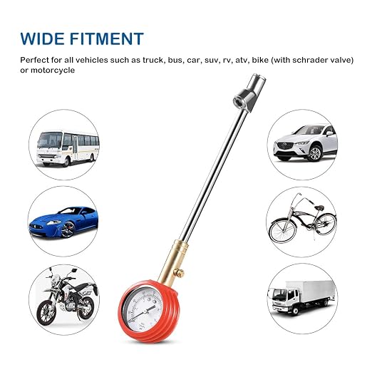 CZC AUTO Accurate Mechanical Tire Pressure Gauge, Straight on Foot Dual Head Truck Air Gage, Heavy Duty Dually Chucks 2" Large Dial Wheel Service Checker for Bus Car Motorcycle Bike, 0-160PSI 0-11bar
