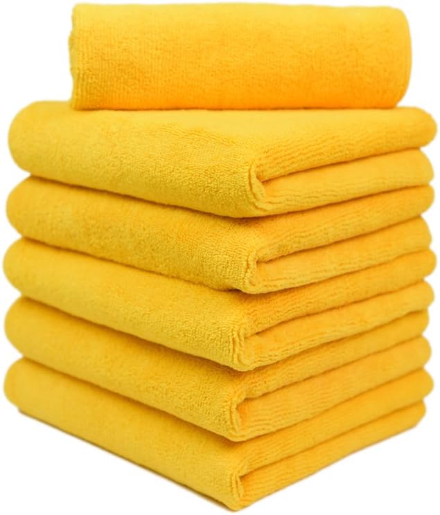 CARCAREZ Premium Microfiber Detailing Towels, 340 GSM Lint Free Car Buffing Waxing Polishing Drying Towels (6, Yellow, 16x16 Inch)