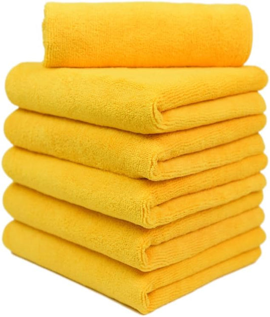 CARCAREZ Premium Microfiber Detailing Towels, 340 GSM Lint Free Car Buffing Waxing Polishing Drying Towels (6, Yellow, 16x16 Inch)