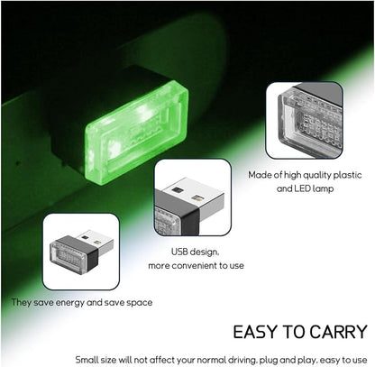 Dickno 4 PCS USB LED Car Interior Atmosphere Lamp, Portable Mini LED Night Light, Plug-in USB Interface Trunk Ambient Lighting Kit, Universal Vehicle Interior Accessories (Green)