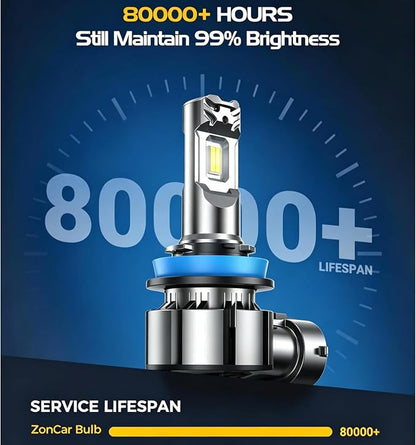 H8/H9/H11 LED Bulbs 70,000LM/Bulb, 1:1 Size to H16 Fog Light Bulb Plug N Play Easily Installation, IP68 Waterproof With 25,000Rpm Cooling Fan, 70,000Hrs+ Long Lifespan, Pack of 2