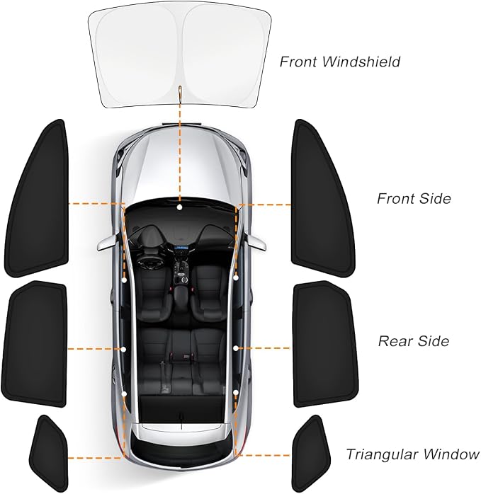 KUST Car Window Shades for Tesla Model 3 2018-2025 2026 Windshield Sun Shade Side Window Cover UV Block Privacy Protection Accessories for Camping Blackout Rear Back Full Set 7PCS