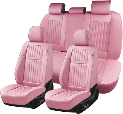 Coverado Car Seat Covers Full Set, Seat Covers for Cars, Car Seat Cover, Car Seat Protector, Leather Car Seat Cushion, Waterproof Car Seat Covers Front Seats and Back Fit for Most Cars(Pink)