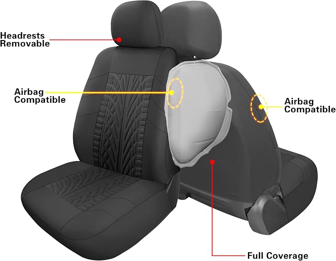 VarCozy Car Seat Covers Full Set, Front & Split Rear Bench for Car, Universal Cloth SUV, Sedan, Van, Automotive Interior Covers, Airbag Compatible