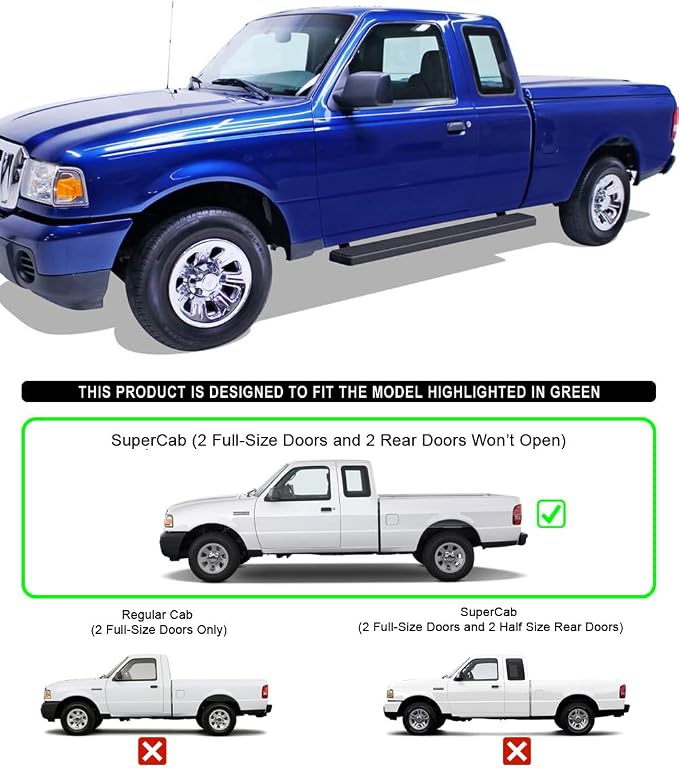APS Running Boards (Nerf Bars Side Steps Step Bars) Compatible with Ford Ranger Mazda B-Series 1998-2011 Super Cab (Stainless Steel Black Powder Coated 6 inches)