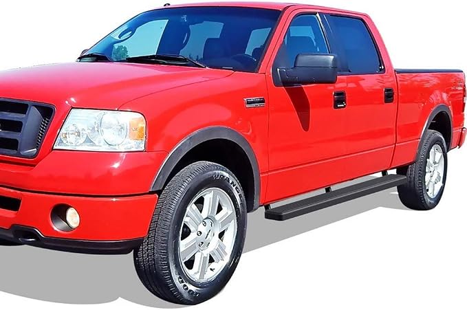 APS 5in Stainless Steel Black Running Boards Compatible with Ford F150 2004-2008 SuperCrew Cab (Exclude 04 Heritage Edition) (Nerf Bars Side Steps)
