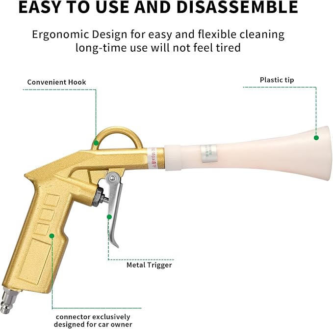 GOCCIDA Air Blow Gun Car Detailing Interior Car Cleaning Gun Car Dryer Air Blower for Car Detailing Air Gun Car Dust Cleaner Air Compressor Blower Gun with Nozzle and Auto Detailing Dusting Brush