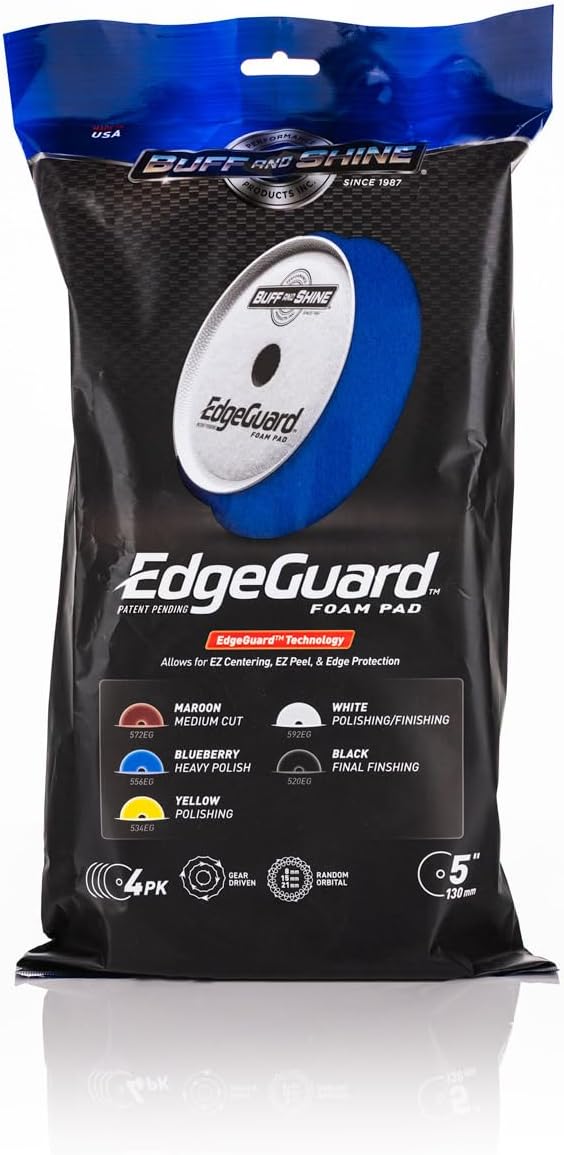 Buff and Shine - EdgeGuard Foam Buffing Pads - Blueberry - 5" Heavy Polishing Pad - Pack of 4
