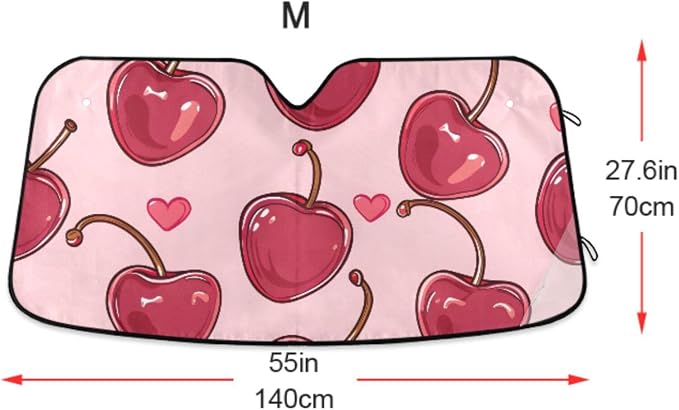 Cherries Hearts Pink Windshield Sunshade Car Sun Shade Blocks UV Rays Visor Protector Accordion Folding Sun Reflector Auto Sunshade for Truck SUV