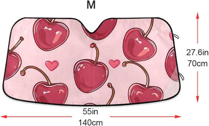 Cherries Hearts Pink Windshield Sunshade Car Sun Shade Blocks UV Rays Visor Protector Accordion Folding Sun Reflector Auto Sunshade for Truck SUV