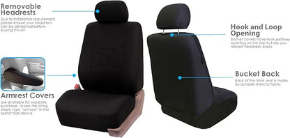 FH Group Stylish Full Set Car Set Covers Front Set and Rear Split Function, Airbag Compatible – Universal Fit for Cars Trucks & SUVs (Solid Black)