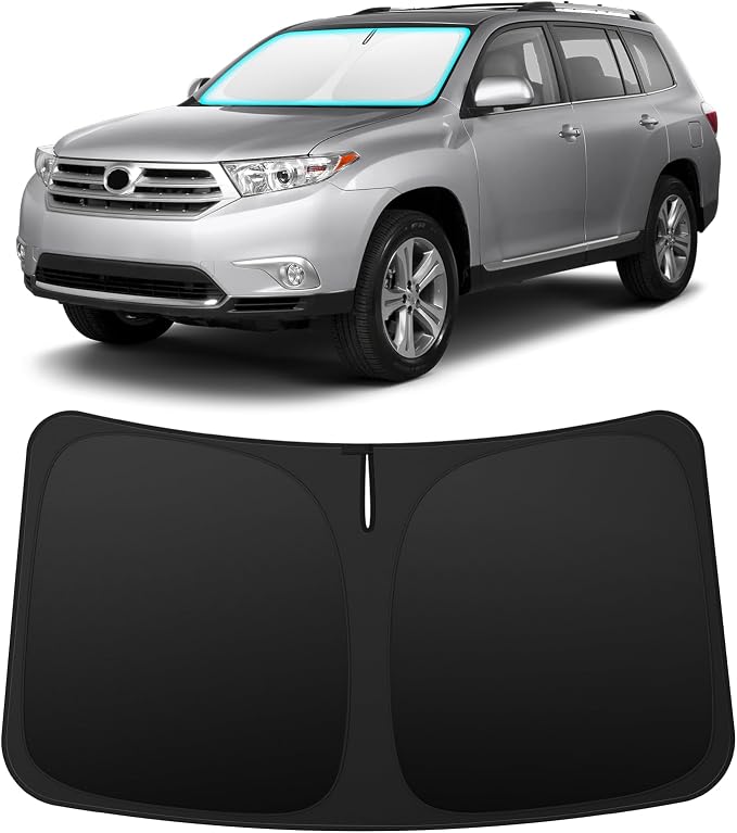 INSAUTO Custom Fit Windshield Sun Shade Accessories for Toyota Highlander 2008-2013, Foldable Front Window Sunshade, UV & Heat Reflector, Keeps Interior Cool, Includes Storage Bag