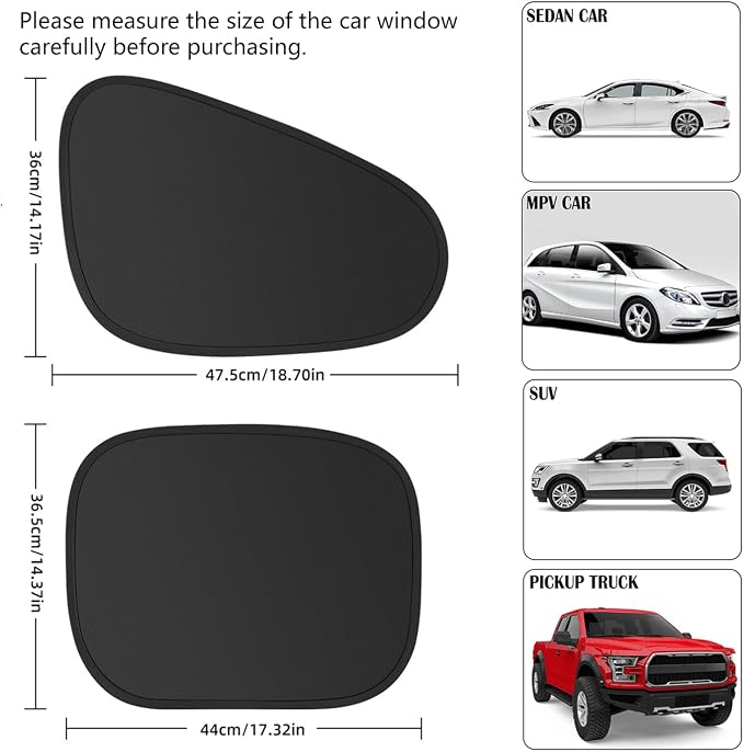 4PCS Car Window Shade, Automobile Sunshade, Car Sun Blocker, Static Suction car Window Sunshade, 99% Sun-Blocking Rate, Front and Rear Window sunshades