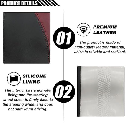 LAINLOY 14.5"-15" Car Steering Wheel Cover, Microfiber Leather Cover, Anti-Slip Breathable Steering Wheel Decoration, Universal Steering Wheel Accessories for Diverse Cars (Burgundy)
