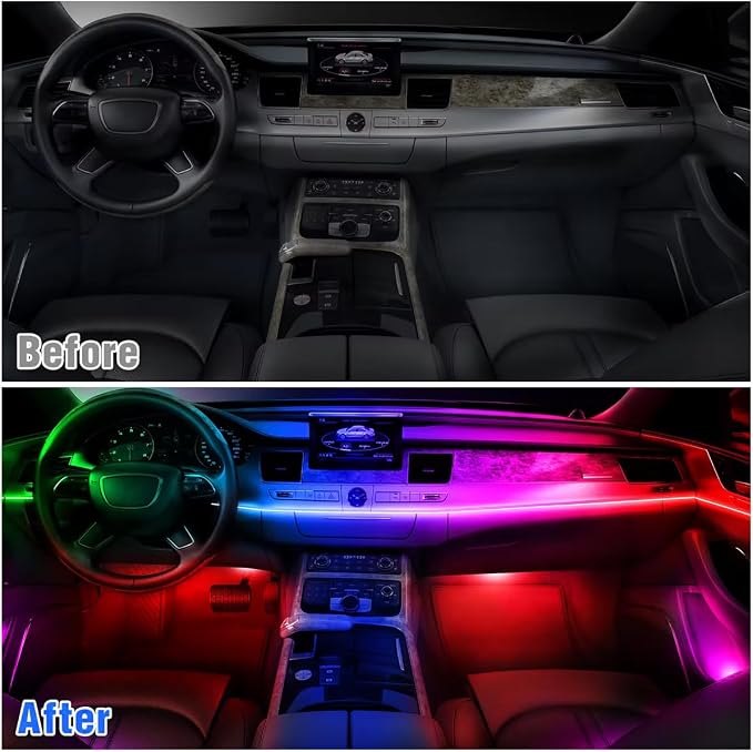 Acrylic Car LED Interior Strip Lights, 6 in 1 Dreamcolor Ambient Lighting Kit with Wireless APP, Luxury EL Wire Trim 16 Million Colors Neon Strip for Car Inside Decoration(No Remote)