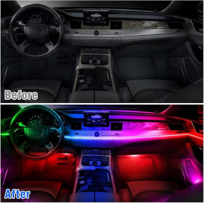 Acrylic Car LED Interior Strip Lights, 6 in 1 Dreamcolor Ambient Lighting Kit with Wireless APP, Luxury EL Wire Trim 16 Million Colors Neon Strip for Car Inside Decoration(No Remote)