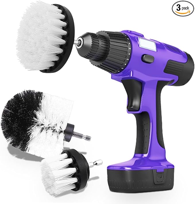 3PCS Car Detailing Drill Brush Set, Car Interior Power Scrubber Brush, Wheel Cleaner Drill Brush, Car Wash Cleaning Kit for Floor, Grout, Car Mats, Tub, Tile, Bathroom, Carpet (White)