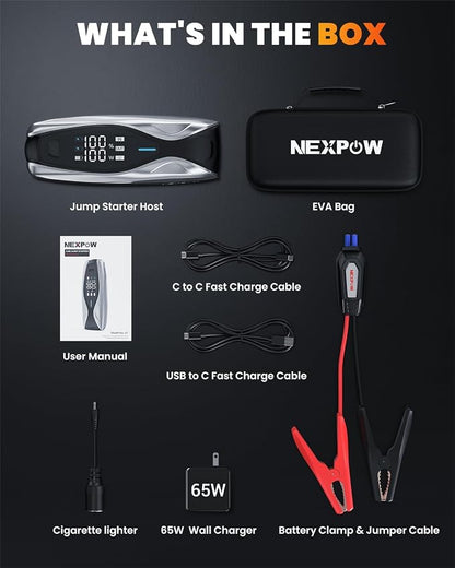 NEXPOW X7 10000A Jump Starter with 65W Quick Charger(All Gas/All Diesel), Powerful Battery Jumper Starter Portable with Smart LCD Display,12V Jump Box,Battery Booster Pack with Heavy Duty Jumper Clamp