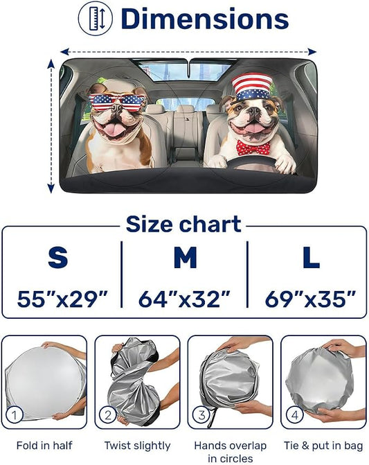 GENANY American Bulldog Windshield Sun Shade for Car SUV Truck (64x32 Inches), Automobile Sunshade, Protector Blocks UV, Car Decor