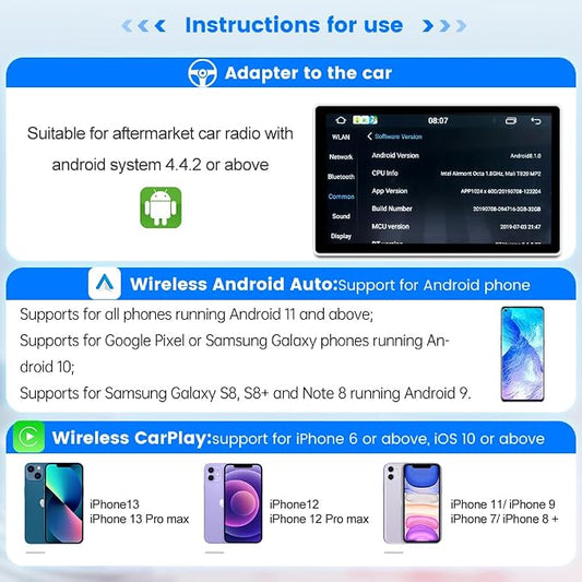 CarlinKit Wireless CarPlay Car Adapter for Android Car Radio,Wireless Android Auto & Apple CarPlay 2 in 1 Dongle-Low Power Consumption,Support Plug & Play,Screen Mirroring,OTA Update,Google Maps etc